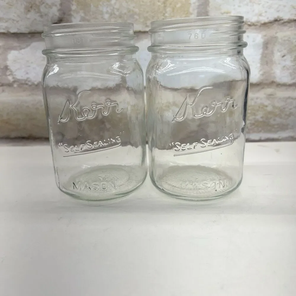 Vintage Kerr Self Sealing Mason Pint Jars for Canning~ Set of 2